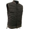 Men's Denim Style Black Cuadra Leather Motorcycle Snaps Biker Vest